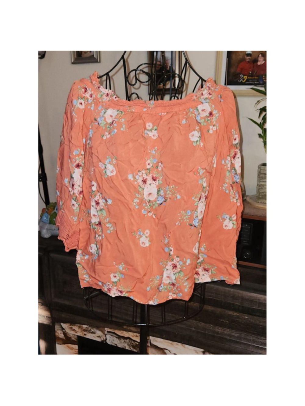 Blue Rain Orange Floral Off-Shoulder Blouse Size Medium